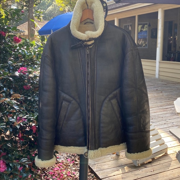 HUGO BOSS Sheepskin Bomber Jacket Brown Leather Jacket size large - Picture 6 of 16